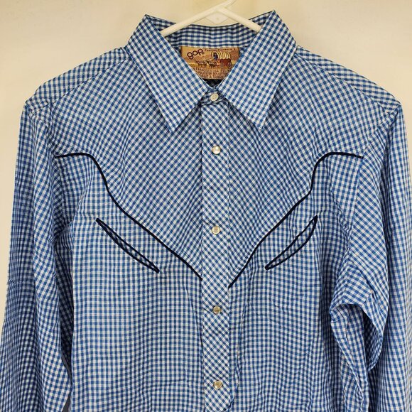 Vintage Gap Fashion Pioneers Blue Western Pearl Snap Cowboy Shirt Size Large - Picture 5 of 10